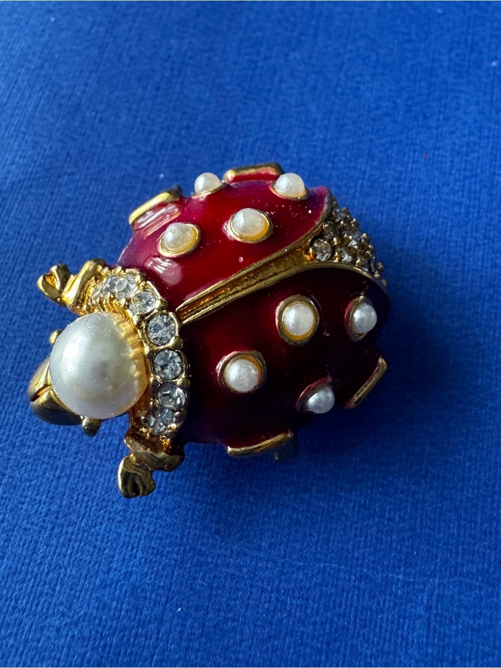 Red Ladybug Pearl Accent Brooch - Women Jewelry